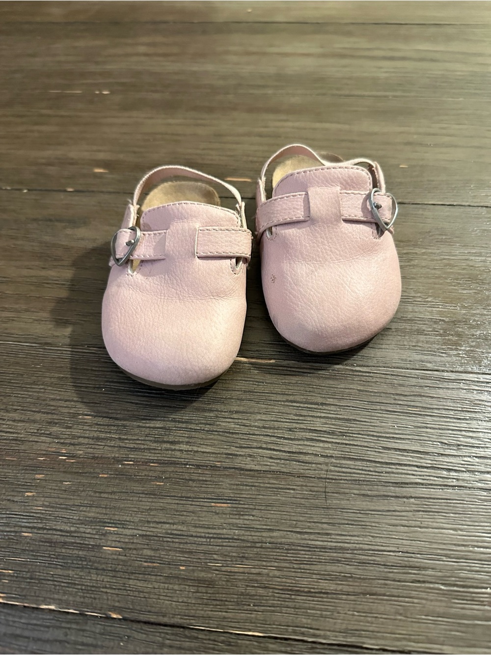 Sz 4 Faux-Suede Buckled Strap Clog Sandals